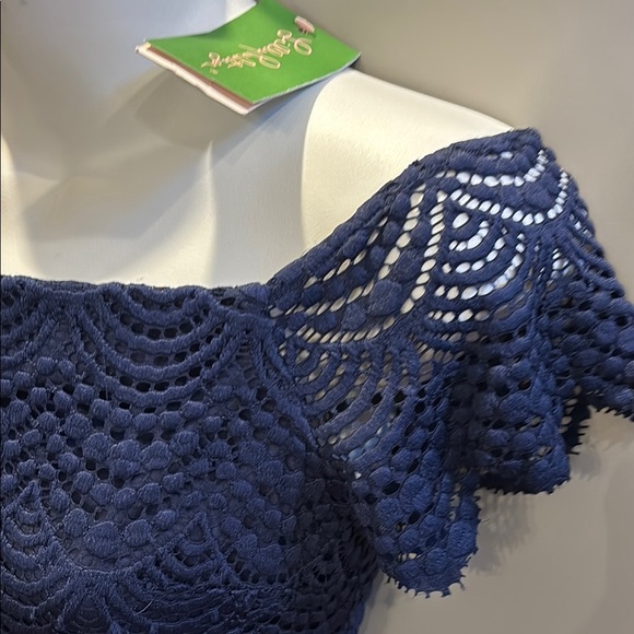 NWT retail $198 Lilly Pulitzer Jade Dress - Navy Shell Scalloped Lace -sm - Picture 7 of 10